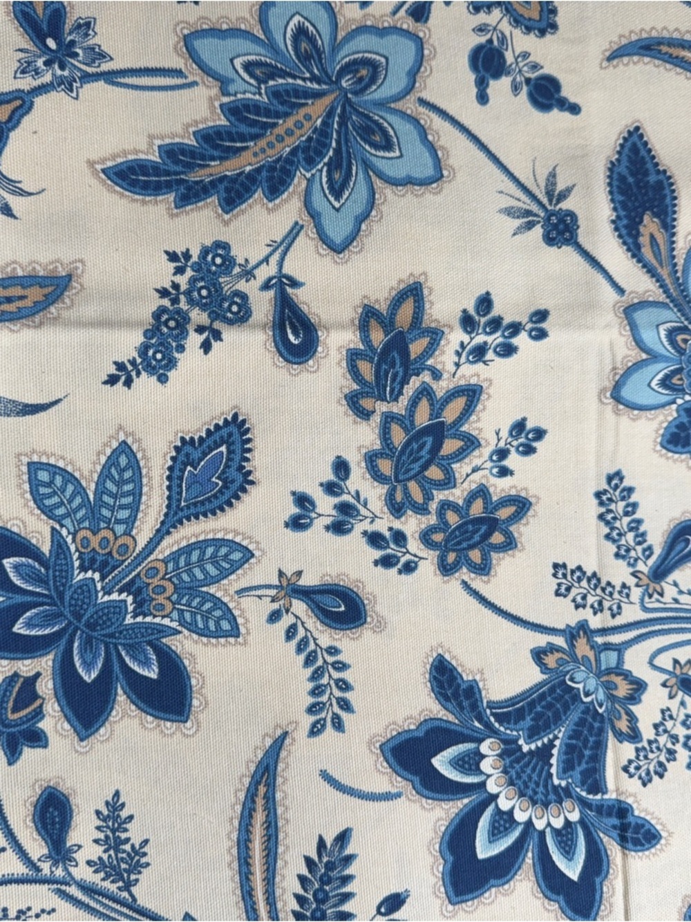 Hand Crafted Blue and Cream Floral Cotton Decorator Fabric 1 yard #961